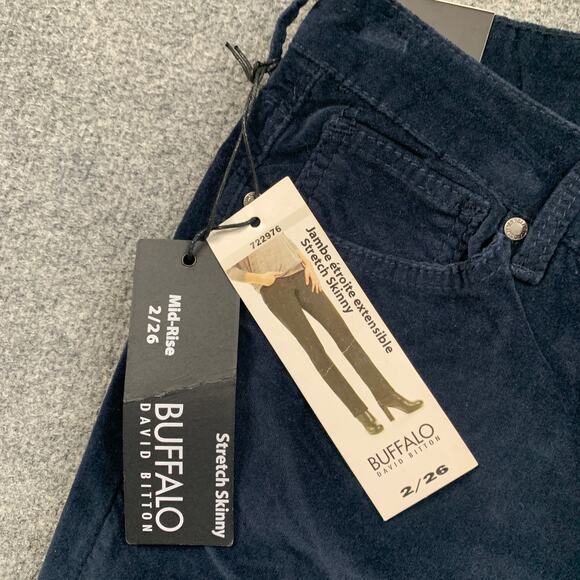 Buffalo David Bitton Jeans Womens 2/26 Navy Velvet Mid Rise Stretch Skinny Ankle - Picture 3 of 12